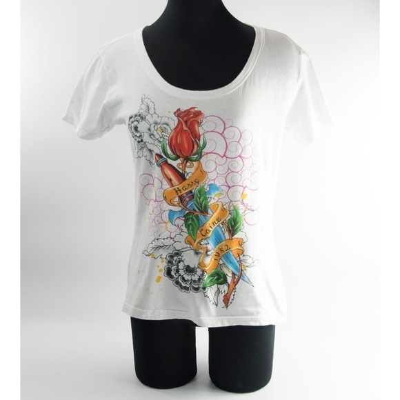 HallHuber Tops - HallHuber Crystal Tiger Floral Logo T Shirt XL